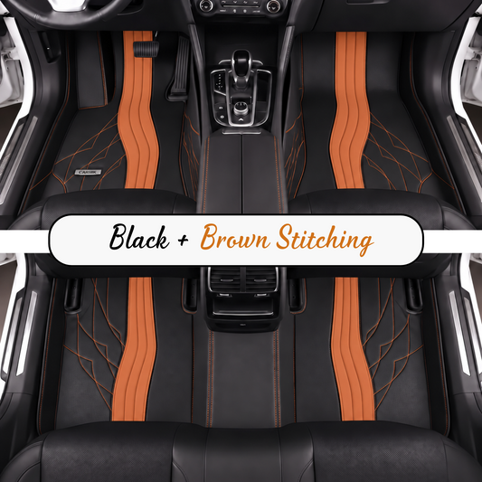 BLACK AND BROWN NAPPA LEATHER CAR MATS SET