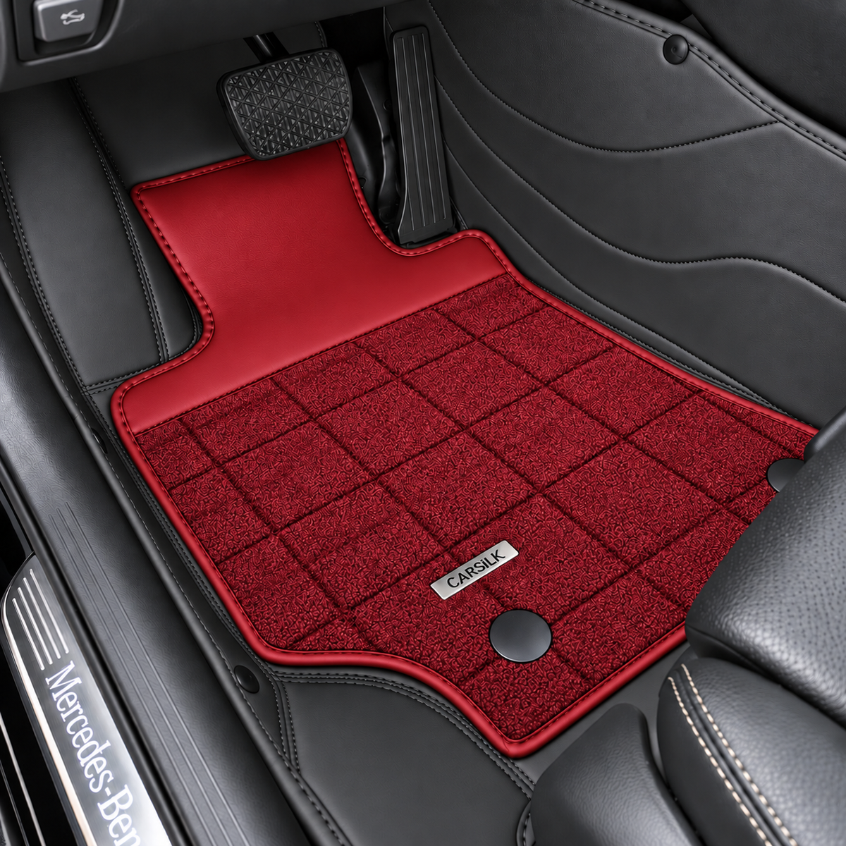 BLACK AND RED HALF COIL DOUBLE LAYER NAPPA LEATHER CAR MATS SET – Carsilks