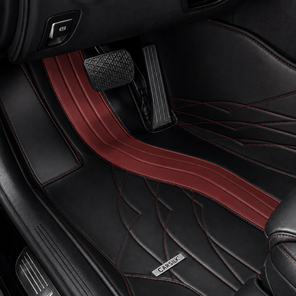 BLACK AND RED NAPPA LEATHER CAR MATS SET