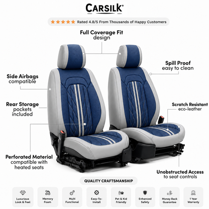 Blue & Gray Breathable Waterproof Sport Eco Leather Seat Cover for Cars