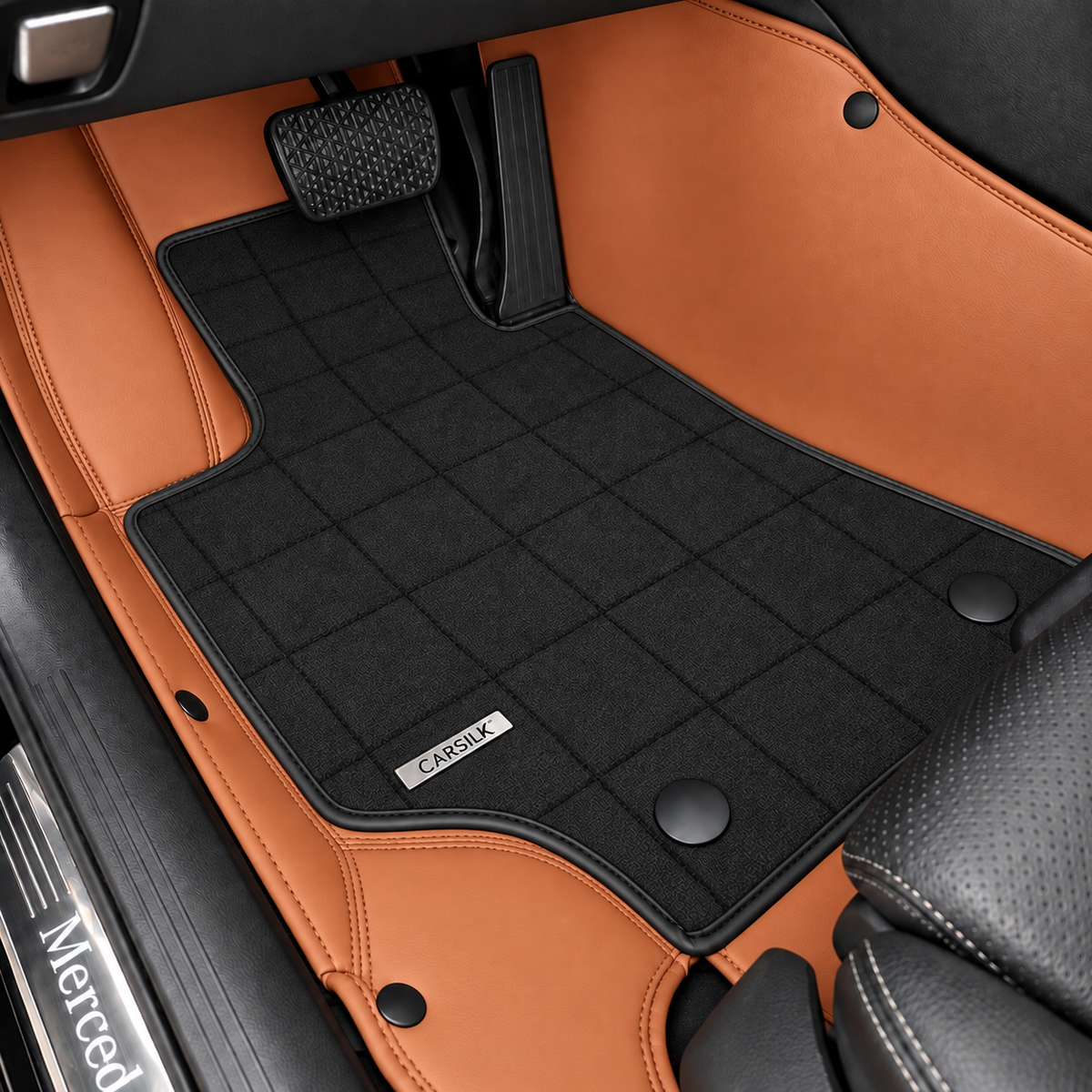 BROWN AND BLACK FULL COIL DOUBLE LAYER NAPPA LEATHER CAR MATS SET
