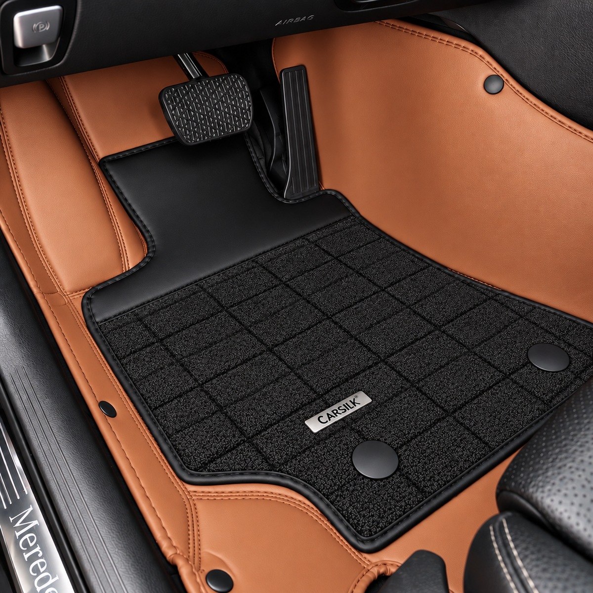 BROWN AND BLACK HALF COIL DOUBLE LAYER NAPPA LEATHER CAR MATS SET