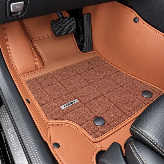 BROWN AND BROWN HALF COIL DOUBLE LAYER NAPPA LEATHER CAR MATS SET