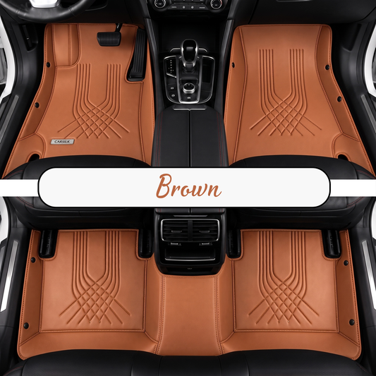 BROWN LINE STYLE NAPPA LEATHER CAR MATS SET
