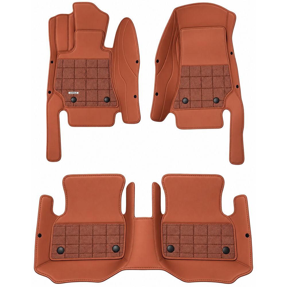 BROWN AND RED HALF COIL DOUBLE LAYER NAPPA LEATHER CAR MATS SET