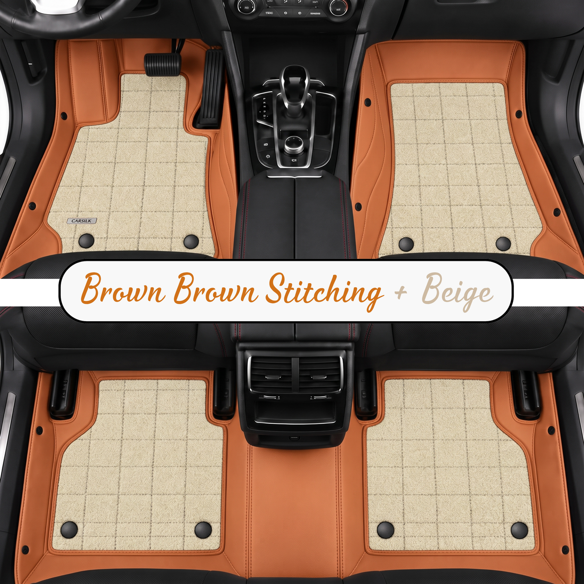 BROWN AND BEIGE FULL COIL DOUBLE LAYER NAPPA LEATHER CAR MATS SET
