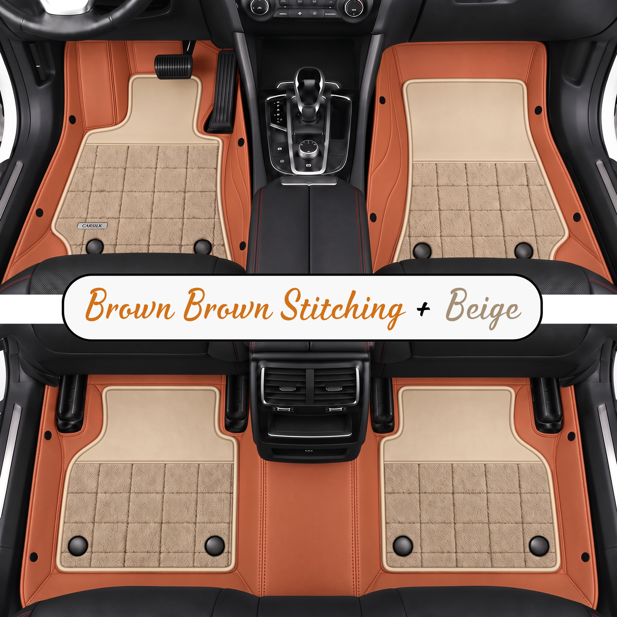 BROWN AND BEIGE HALF COIL DOUBLE LAYER NAPPA LEATHER CAR MATS SET