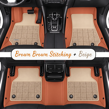 BROWN AND BEIGE HALF COIL DOUBLE LAYER NAPPA LEATHER CAR MATS SET
