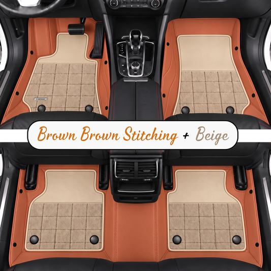 BROWN AND BEIGE HALF COIL DOUBLE LAYER NAPPA LEATHER CAR MATS SET