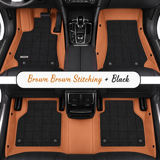 BROWN AND BLACK FULL COIL DOUBLE LAYER NAPPA LEATHER CAR MATS SET