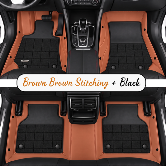 BROWN AND BLACK HALF COIL DOUBLE LAYER NAPPA LEATHER CAR MATS SET