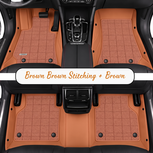 BROWN AND BROWN FULL COIL DOUBLE LAYER NAPPA LEATHER CAR MATS SET
