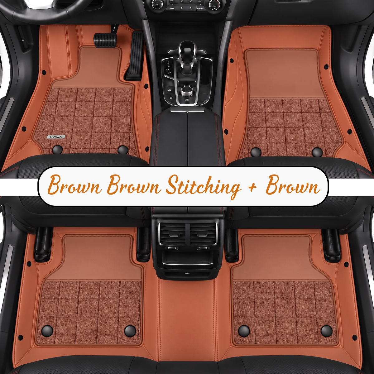 BROWN AND BROWN HALF COIL DOUBLE LAYER NAPPA LEATHER CAR MATS SET