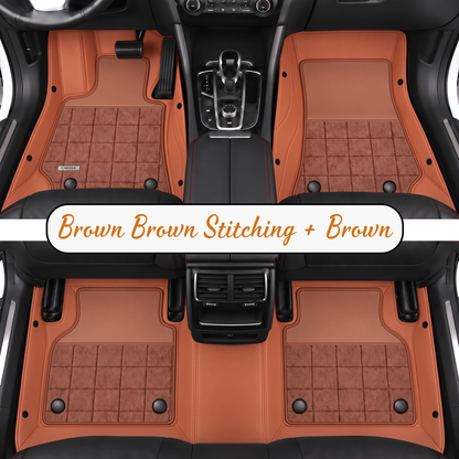 BROWN AND BROWN HALF COIL DOUBLE LAYER NAPPA LEATHER CAR MATS SET