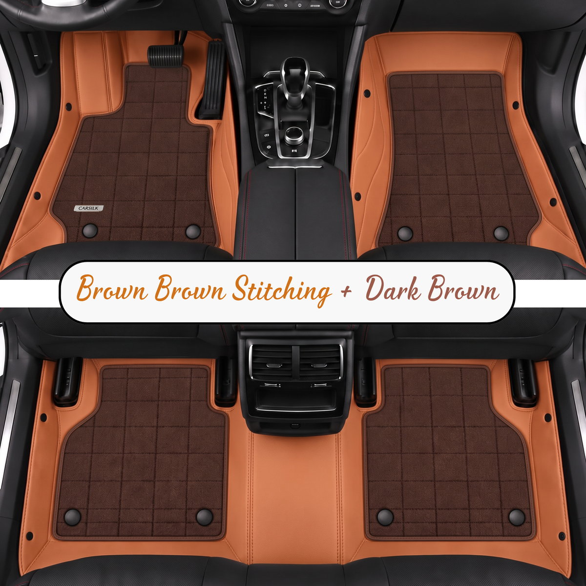 BROWN AND DARK BROWN FULL COIL DOUBLE LAYER NAPPA LEATHER CAR MATS SET