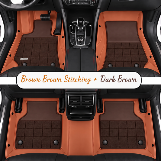 BROWN AND DARK BROWN HALF COIL DOUBLE LAYER NAPPA LEATHER CAR MATS SET