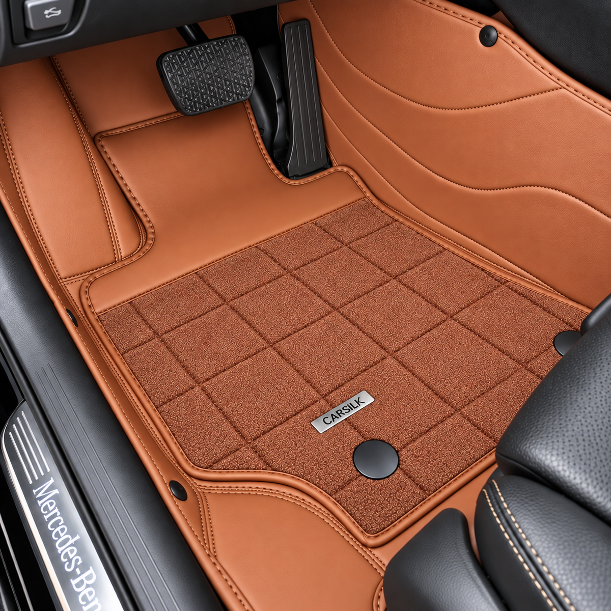 BROWN AND RED HALF COIL DOUBLE LAYER NAPPA LEATHER CAR MATS SET