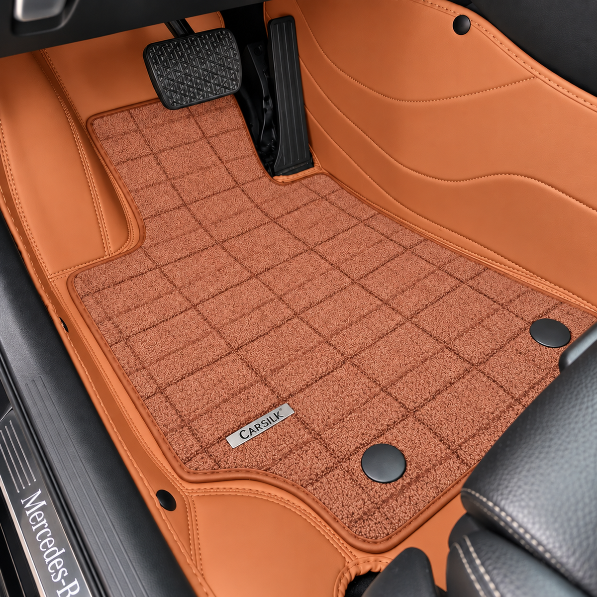 BROWN AND RED FULL COIL DOUBLE LAYER NAPPA LEATHER CAR MATS SET