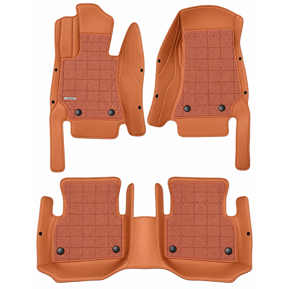 BROWN AND RED FULL COIL DOUBLE LAYER NAPPA LEATHER CAR MATS SET