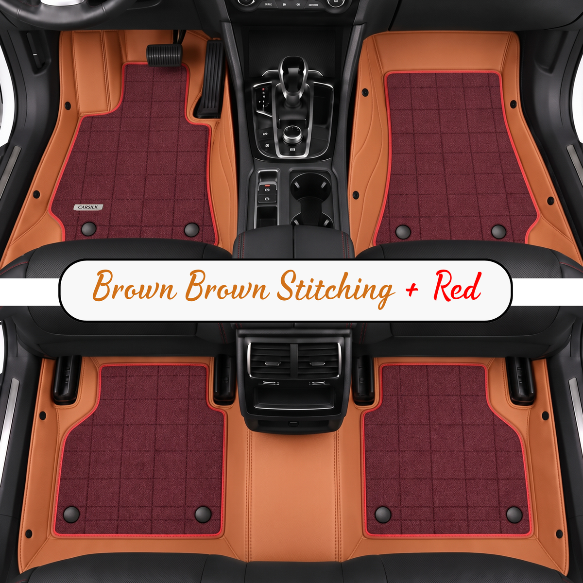 BROWN AND RED FULL COIL DOUBLE LAYER NAPPA LEATHER CAR MATS SET