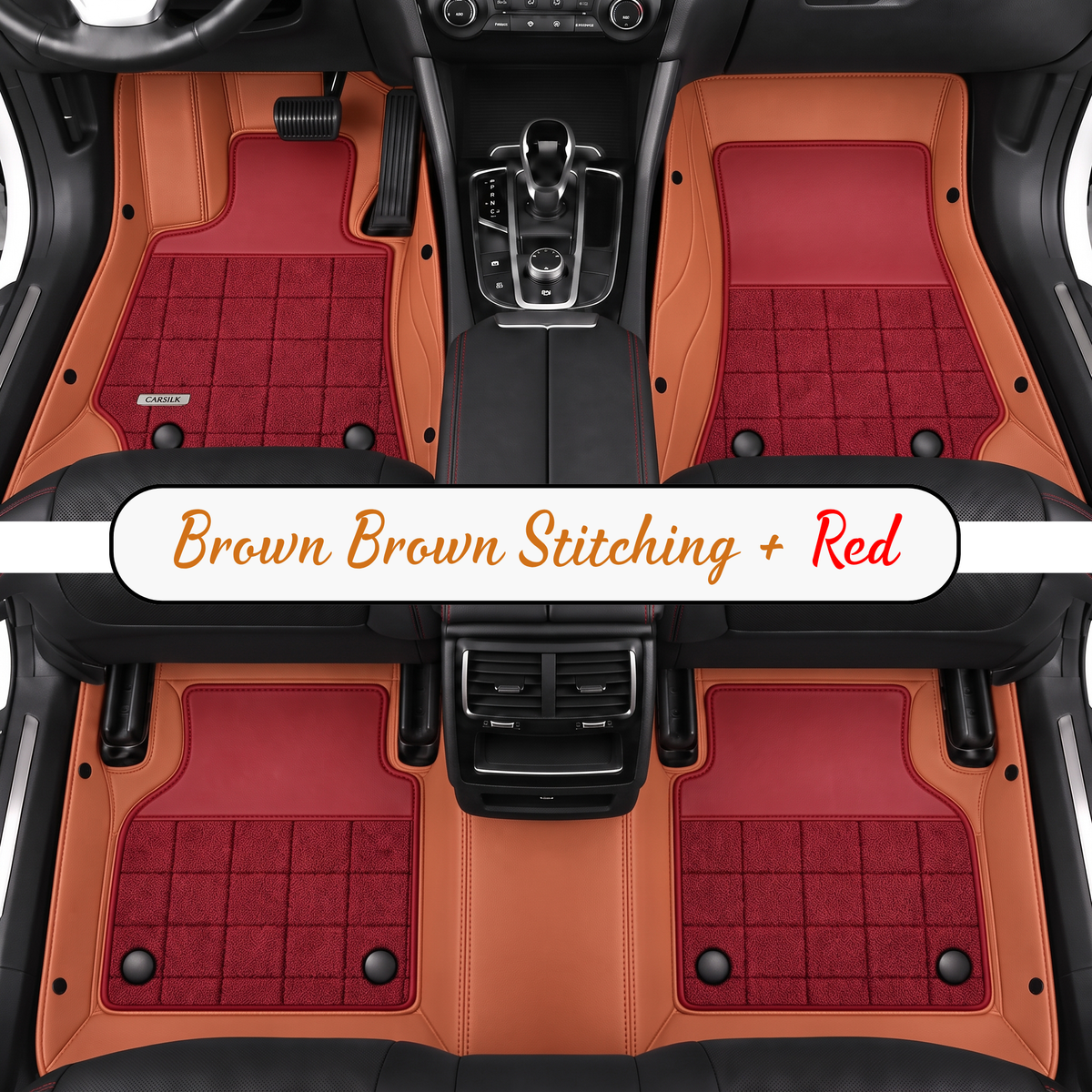 BROWN AND RED HALF COIL DOUBLE LAYER NAPPA LEATHER CAR MATS SET