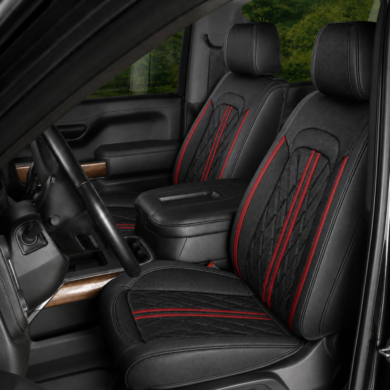 Red & Black Breathable Waterproof Sport Eco Leather Seat Cover for Cars