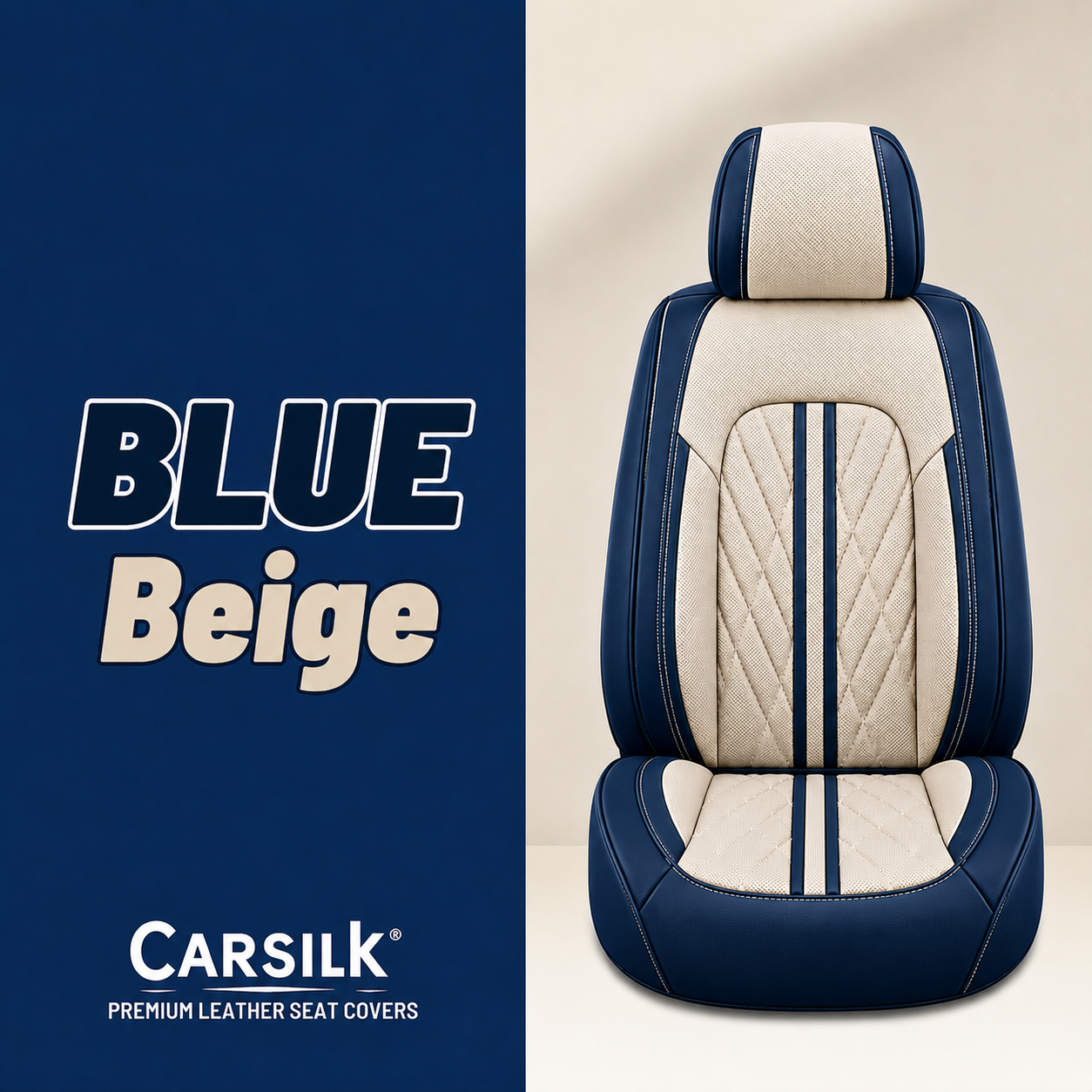 Beige & Blue Breathable Waterproof Sport Eco Leather Seat Cover for Cars