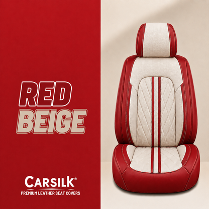 Beige & Red Breathable Waterproof Sport Eco Leather Seat Cover for Cars
