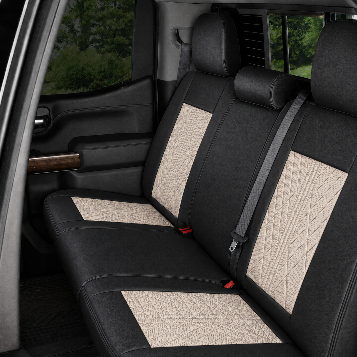 Beige & Black Breathable Waterproof Sport Eco Leather Seat Cover for Cars
