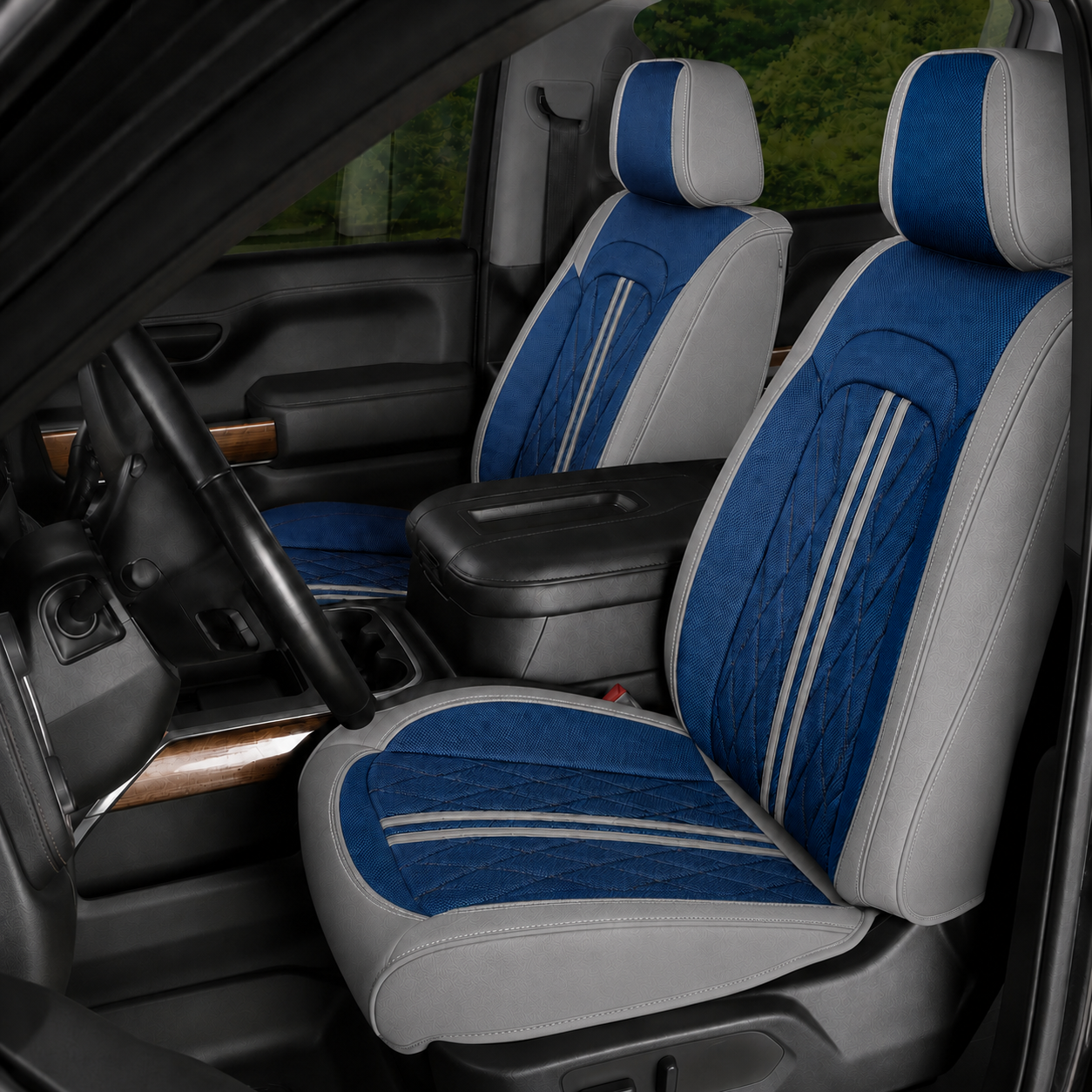 Blue & Gray Breathable Waterproof Sport Eco Leather Seat Cover for Cars