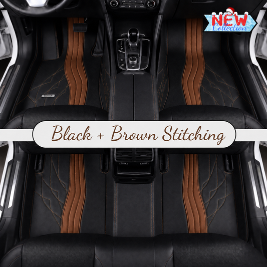 BLACK AND BROWN NAPPA LEATHER CAR MATS SET