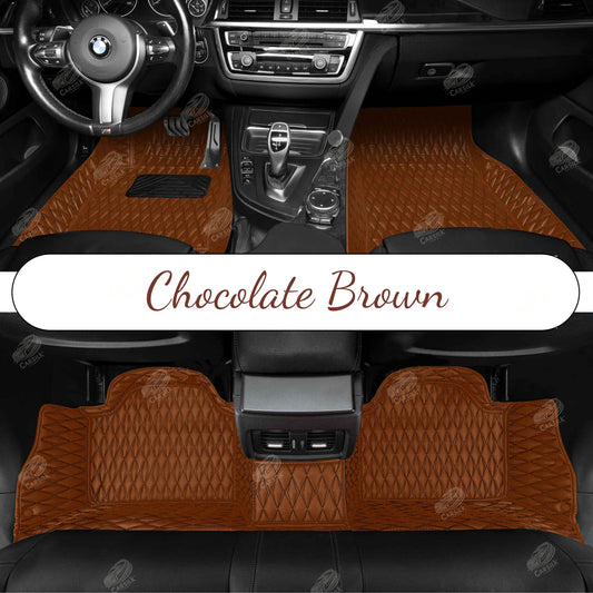 CHOCOLATE BROWN DOUBLE STITCHING DIAMOND LUXURY CAR MATS SET - Carsilks 