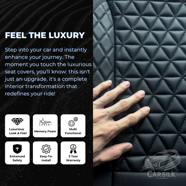 Black & Grey Breathable Waterproof Diamond Pattern Leather Seat Cover for Cars - Carsilks 