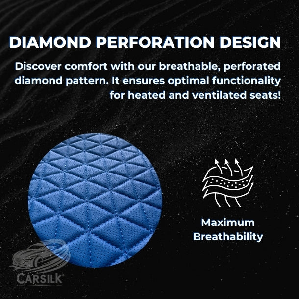 Black & Blue Breathable Waterproof Diamond Pattern Leather Seat Cover for Cars