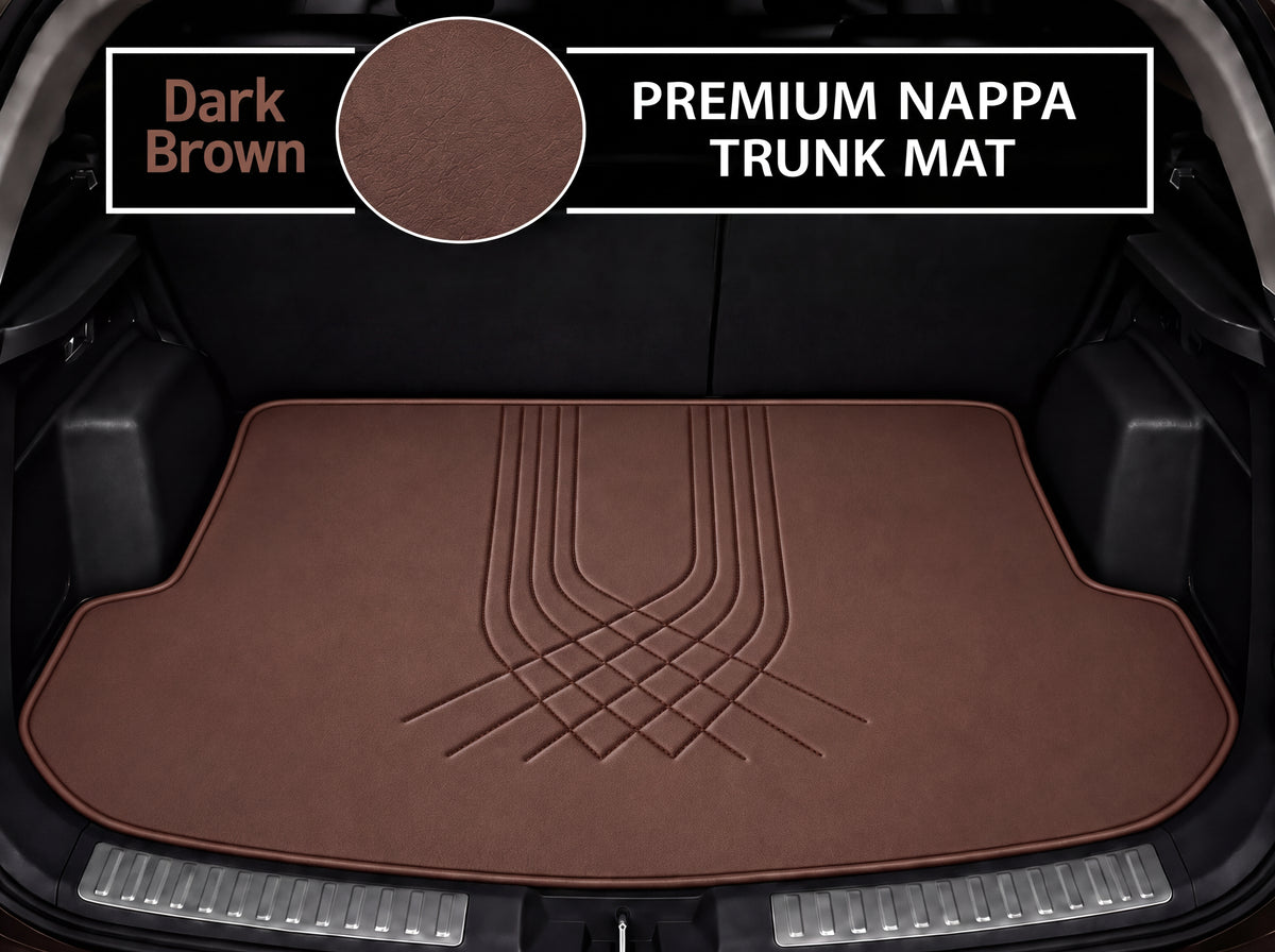 DARK BROWN LINE STYLE NAPPA LEATHER BASE TRUNK CAR MAT