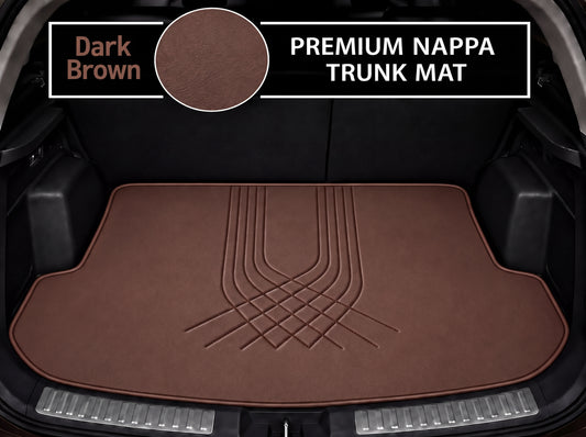 DARK BROWN LINE STYLE NAPPA LEATHER BASE TRUNK CAR MAT