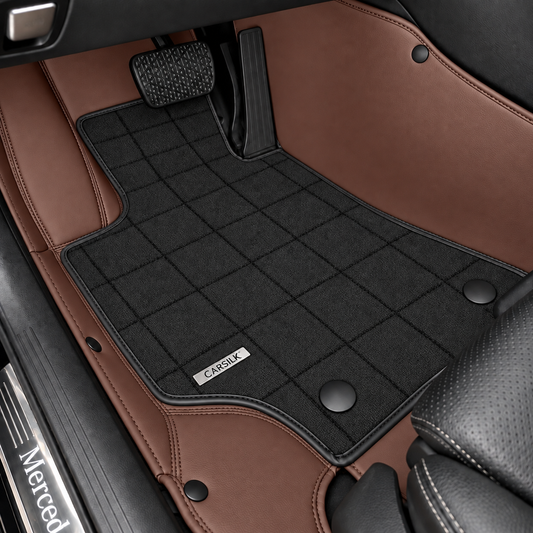DARK BROWN AND BLACK FULL COIL DOUBLE LAYER NAPPA LEATHER CAR MATS SET