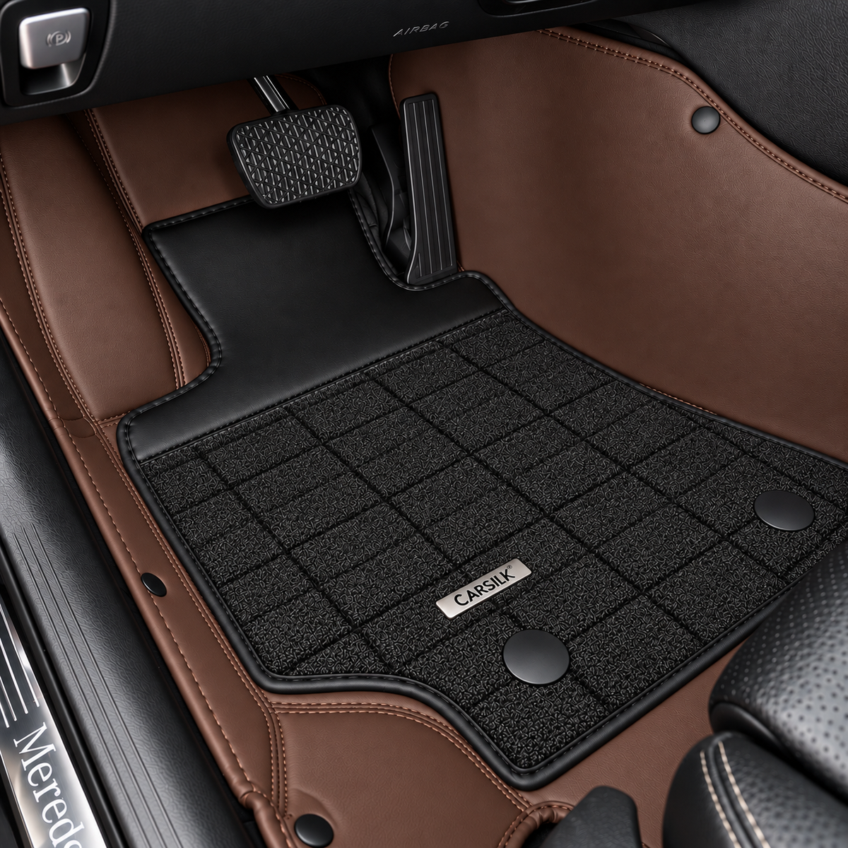 DARK BROWN AND BLACK HALF COIL DOUBLE LAYER NAPPA LEATHER CAR MATS SET