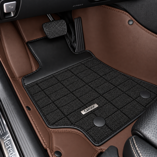 DARK BROWN AND BLACK HALF COIL DOUBLE LAYER NAPPA LEATHER CAR MATS SET