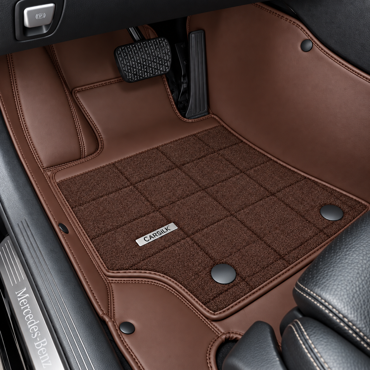 DARK BROWN AND DARK BROWN HALF COIL DOUBLE LAYER NAPPA LEATHER CAR MATS SET