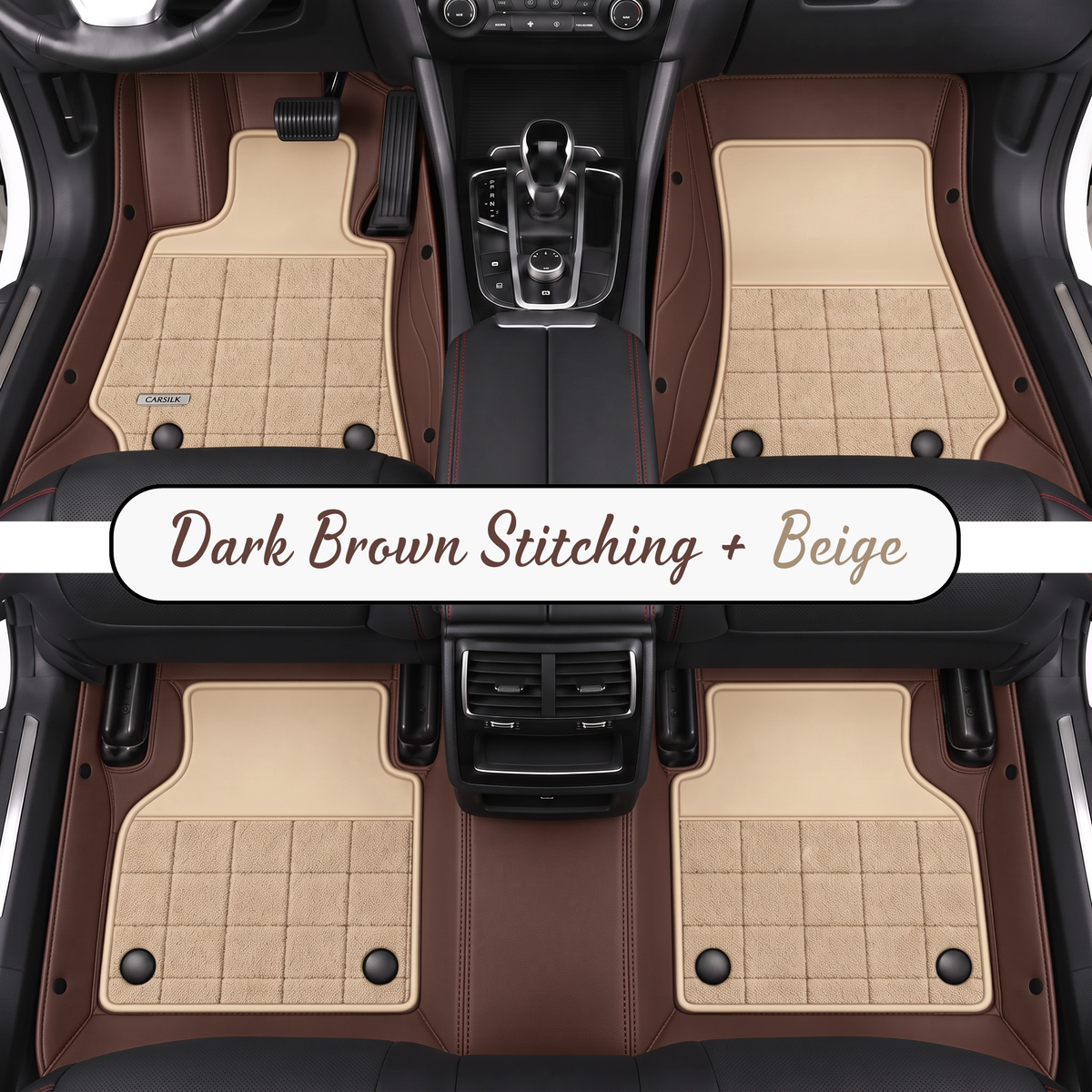 DARK BROWN AND BEIGE HALF COIL DOUBLE LAYER NAPPA LEATHER CAR MATS SET