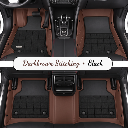DARK BROWN AND BLACK HALF COIL DOUBLE LAYER NAPPA LEATHER CAR MATS SET