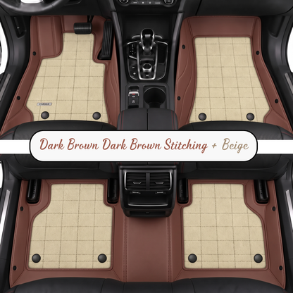 DARK BROWN AND BEIGE FULL COIL DOUBLE LAYER NAPPA LEATHER CAR MATS SET