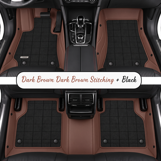 DARK BROWN AND BLACK FULL COIL DOUBLE LAYER NAPPA LEATHER CAR MATS SET