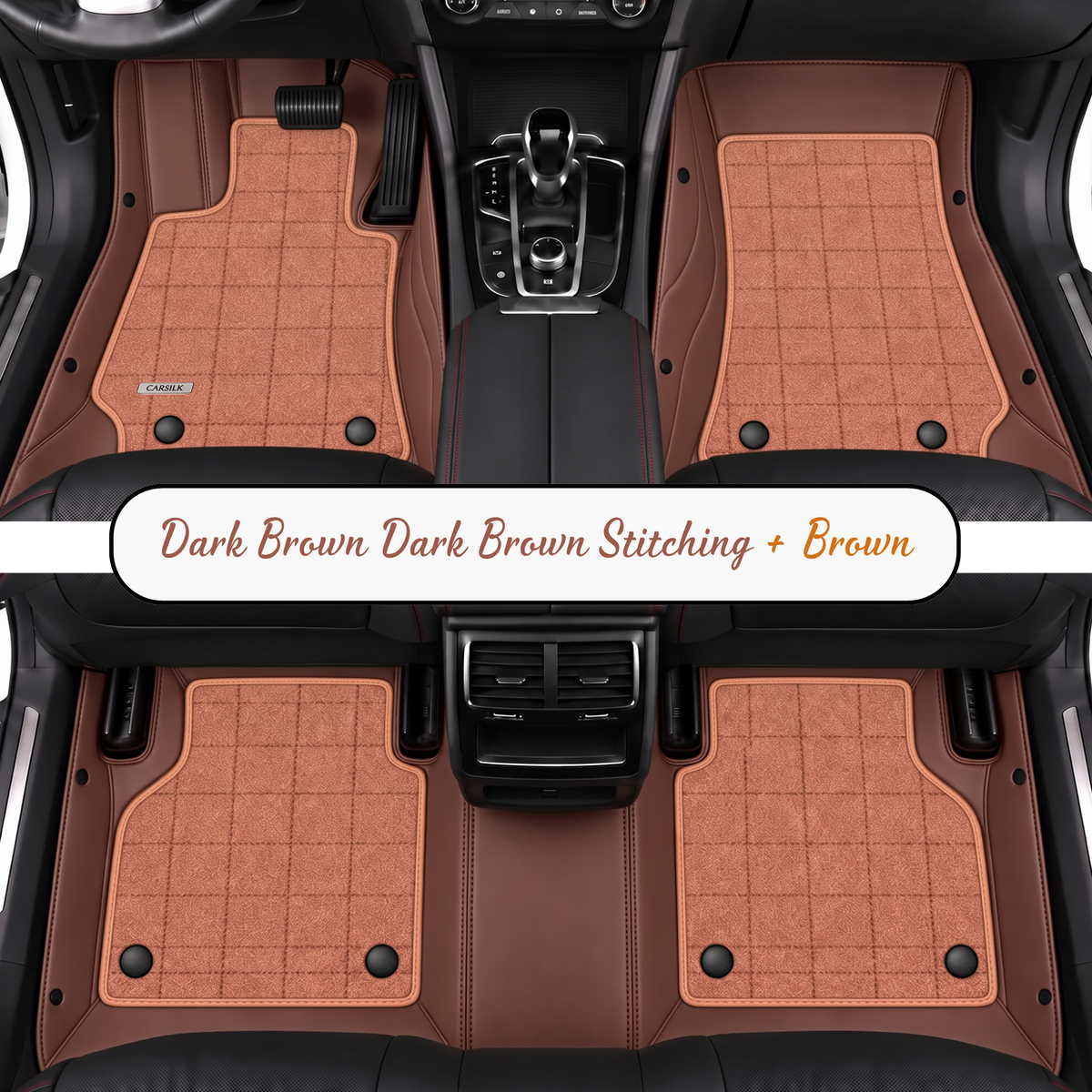 DARK BROWN AND BROWN FULL COIL DOUBLE LAYER NAPPA LEATHER CAR MATS SET