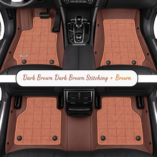 DARK BROWN AND BROWN FULL COIL DOUBLE LAYER NAPPA LEATHER CAR MATS SET