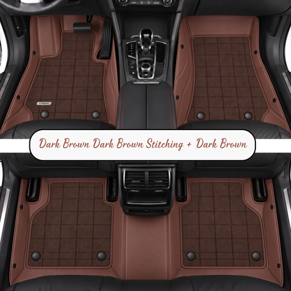 DARK BROWN AND DARK BROWN FULL COIL DOUBLE LAYER NAPPA LEATHER CAR MATS SET