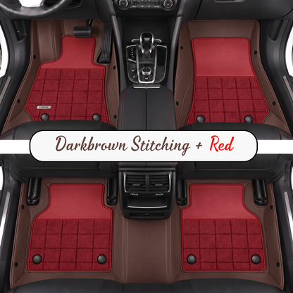 DARK BROWN AND RED HALF COIL DOUBLE LAYER NAPPA LEATHER CAR MATS SET