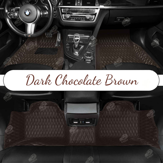 DARK CHOCOLATE BROWN DOUBLE STITCHING DIAMOND LUXURY CAR MATS SET - Carsilks 