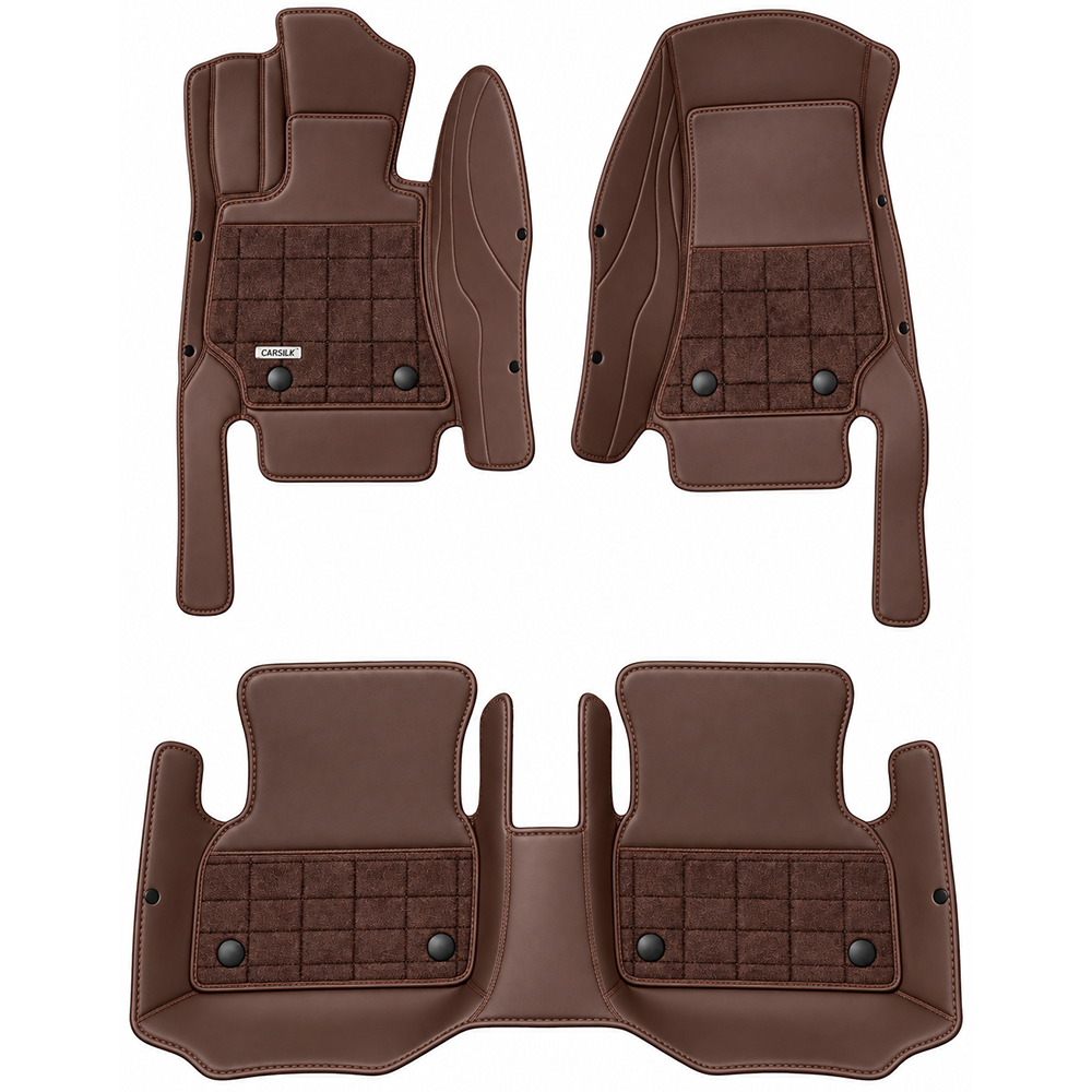 DARK BROWN AND RED HALF COIL DOUBLE LAYER NAPPA LEATHER CAR MATS SET